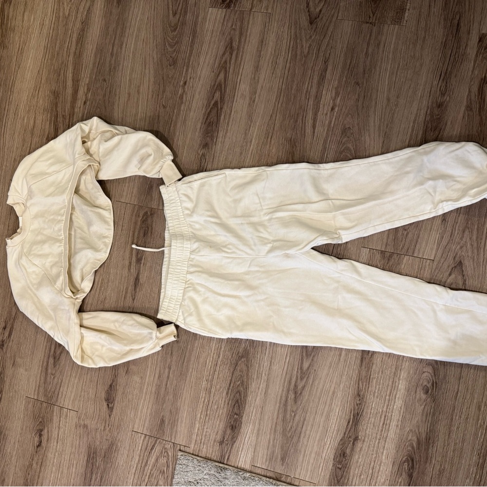 H&M Cream Track Pants & Crop Top Set